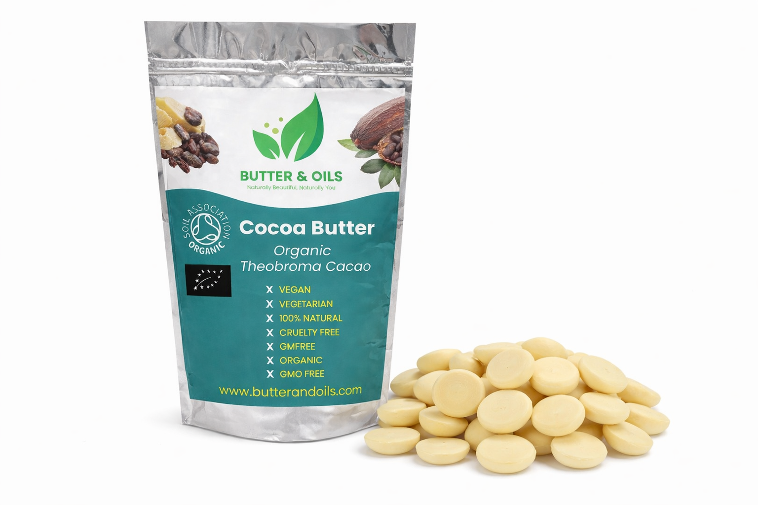 Organic Cocoa Butter Buttons  (50g–20kg) – Food-Grade, for Chocolate, Baking & Skincare